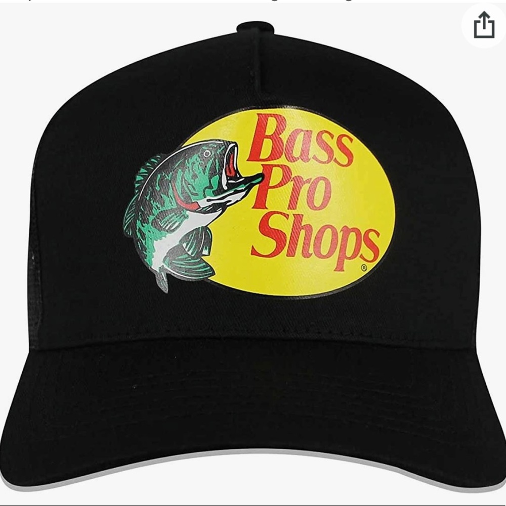 New Bass Pro Shops Mesh Trucker  Snap Back Cap In Black